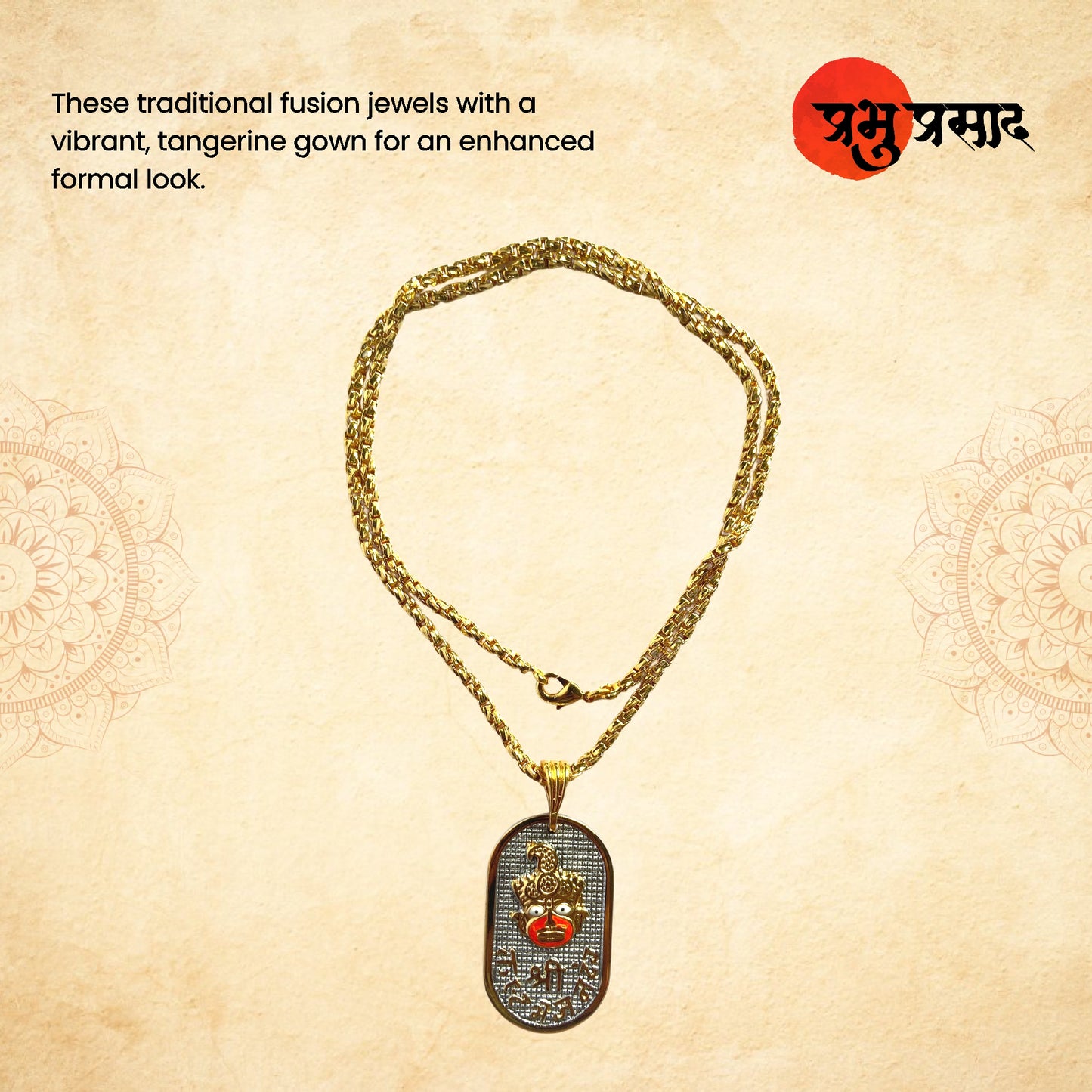 Shri Kashtbhanjan Dev Mukh Pendant with Chain – Salangpur Hanumanji Face Locket (Golden Finish)