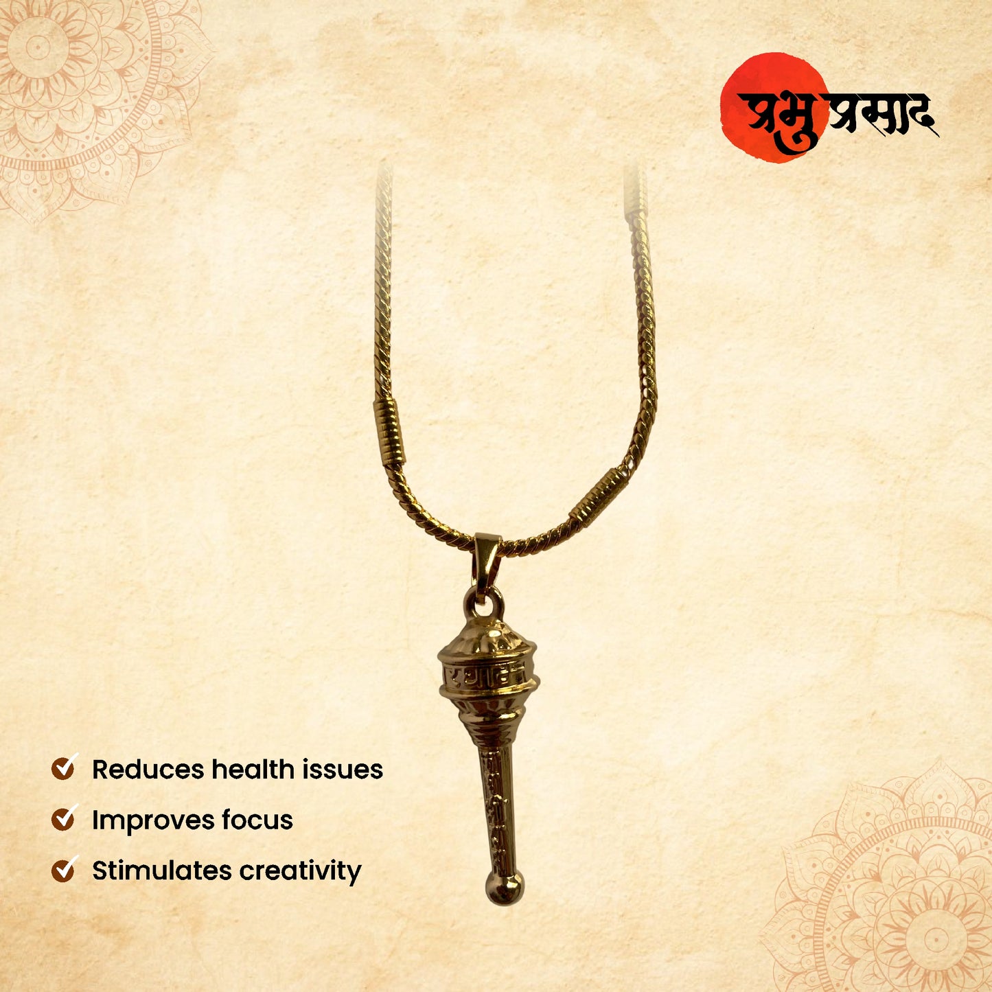 Hanuman Gada Chain Pendant – Golden & Silver Variants (Unisex Spiritual Wear)