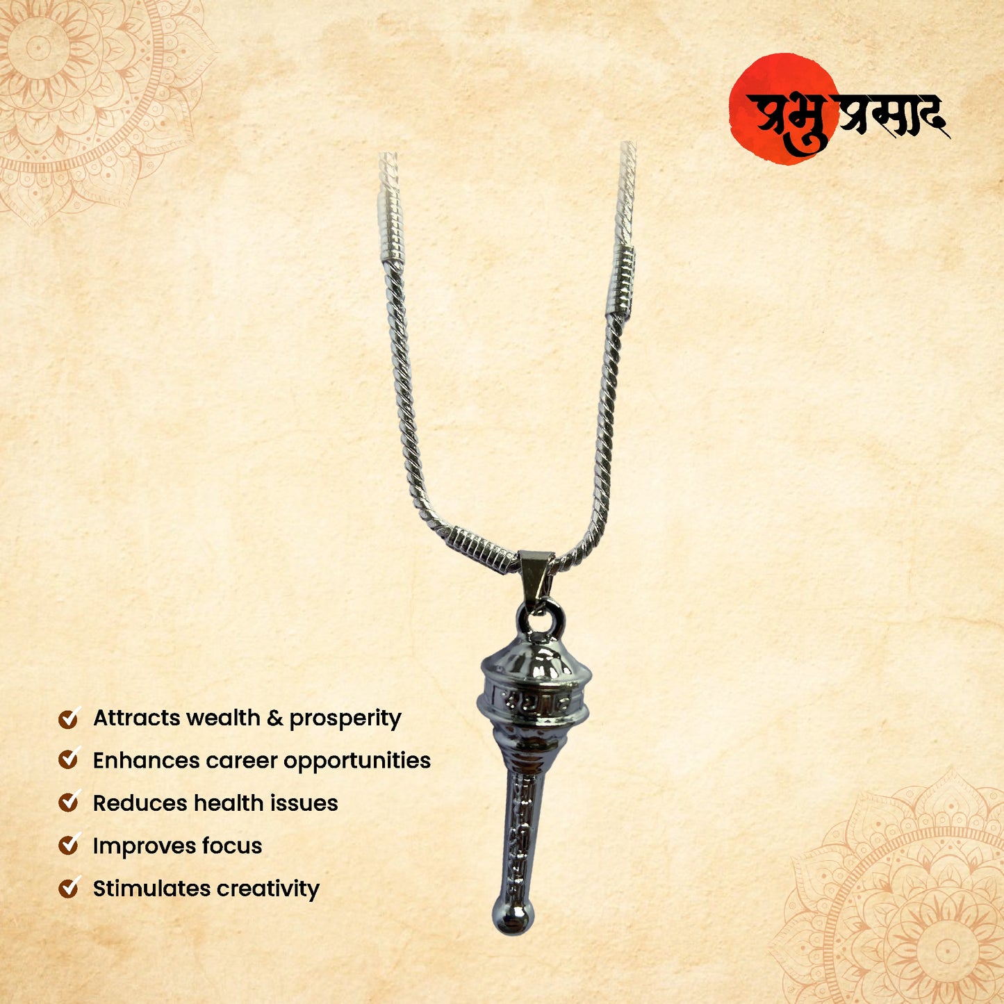 Hanuman Gada Chain Pendant – Golden & Silver Variants (Unisex Spiritual Wear)
