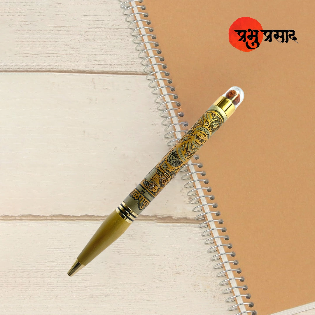 Rudraksha Spiritual Ball Pen with Shri Kashtbhanjan Dev Engraving – Premium Gift Box Edition