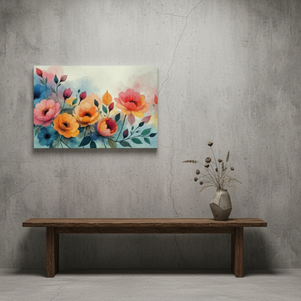 Abstract Coral & Teal Flower Canvas