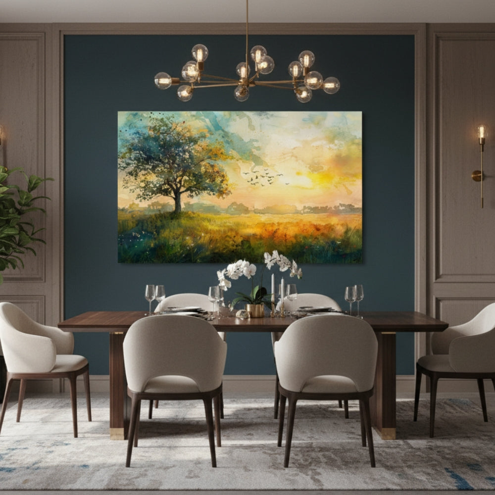 Watercolor Tree at Sunset Canvas Print