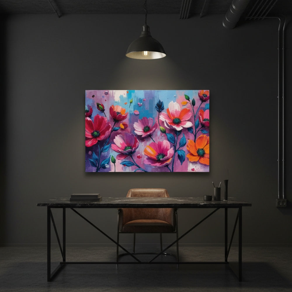 Bold Fuchsia & Blue Floral Canvas