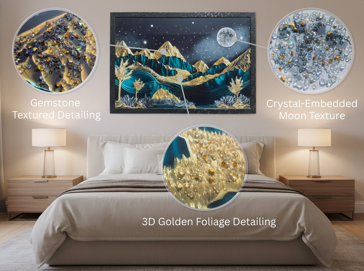 Dark Moonlit Mountain Resin Wall Art | 2×3 ft Premium Handcrafted Luxury Decor | Indi Trends
