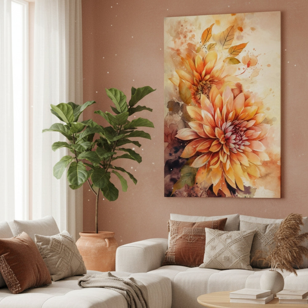 Vertical Orange Dahlia Flower Print