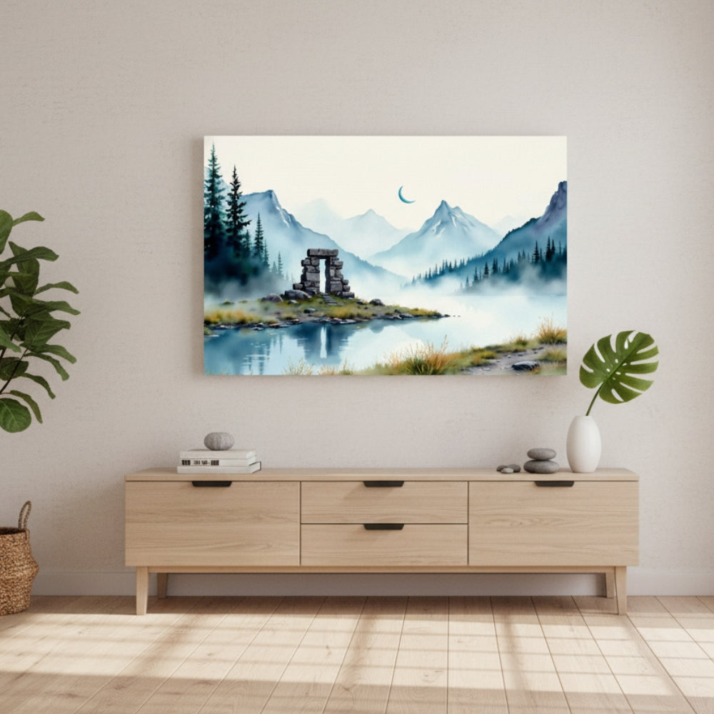 The Silent Stone Portal Standing Eternal Amidst Whispering Pines And Drifting Morning Mountain Fog