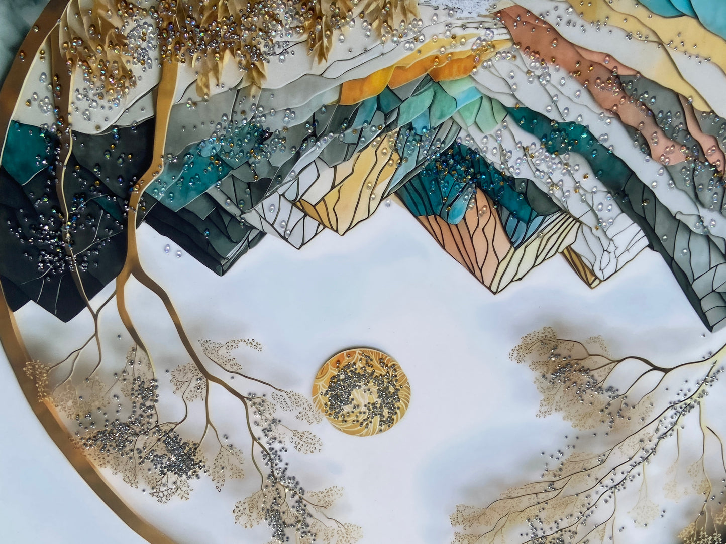 Circular Mountain Landscape Resin Wall Art | 2×3 ft Luxury Handcrafted Decor | Indi Trends