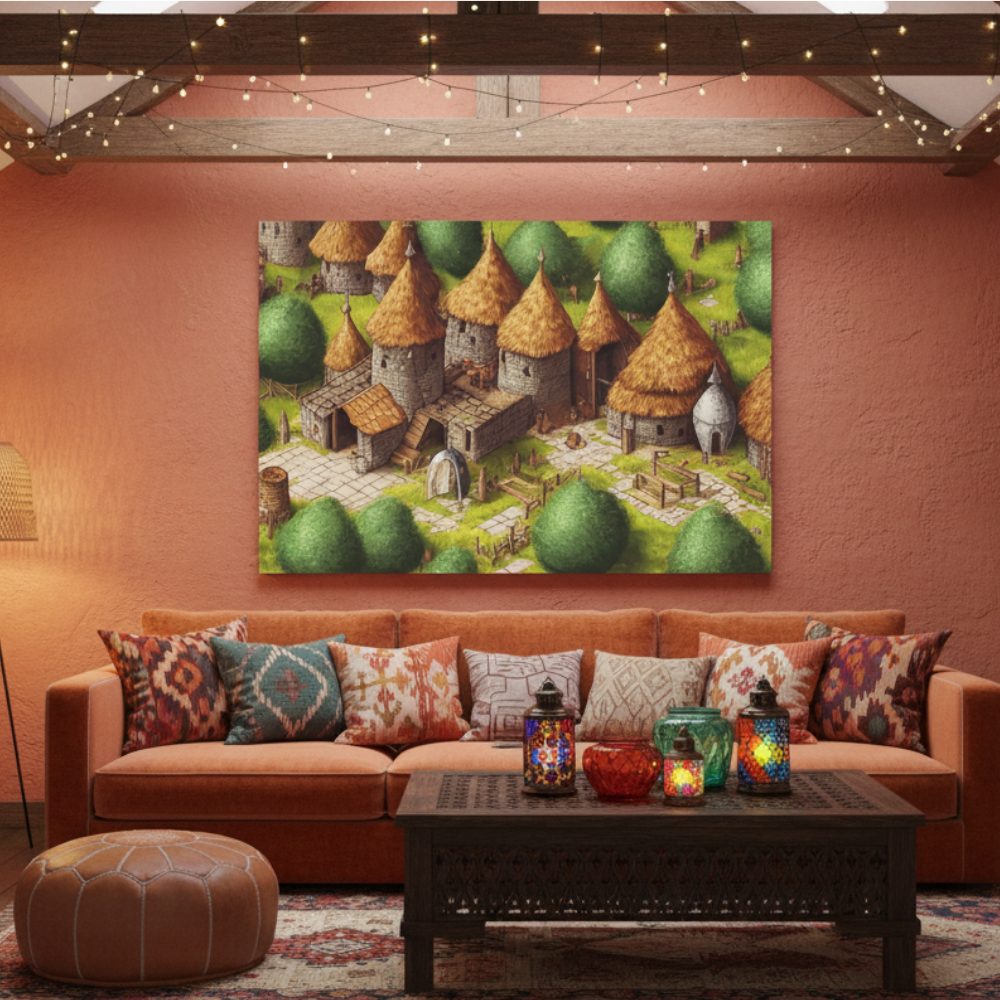 Vibrant Essence of Old Village Canvas #07