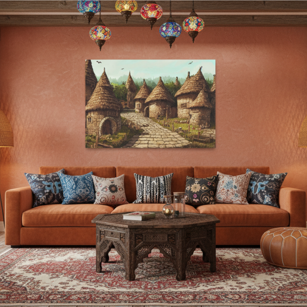 Vibrant Essence of Old Village Canvas #20