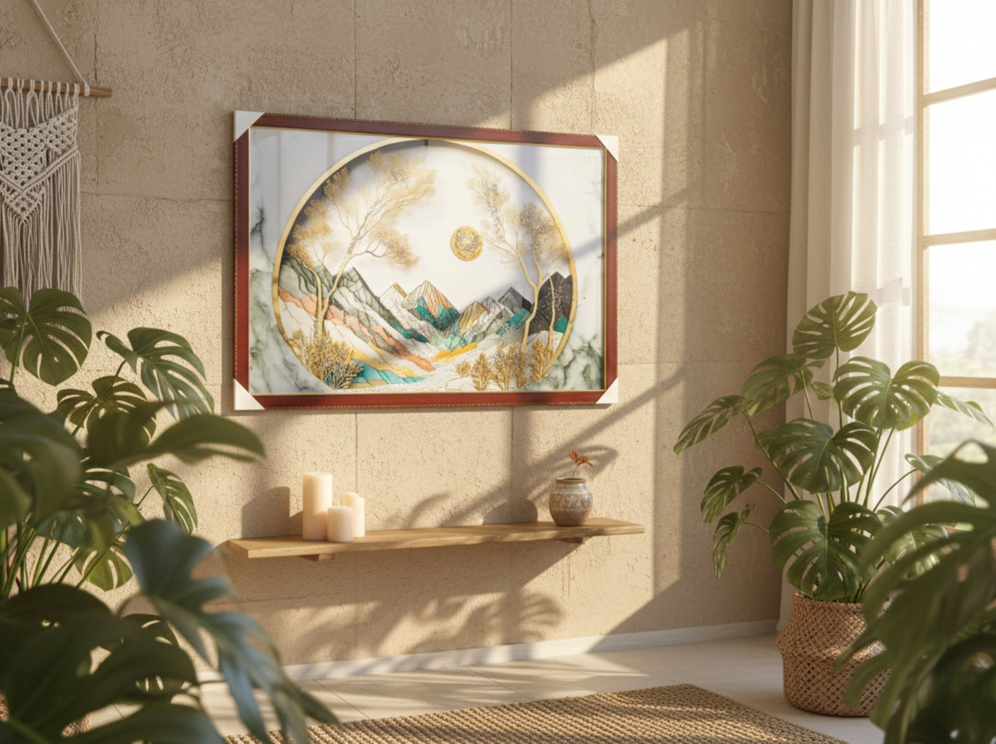 Circular Mountain Landscape Resin Wall Art | 2×3 ft Luxury Handcrafted Decor | Indi Trends