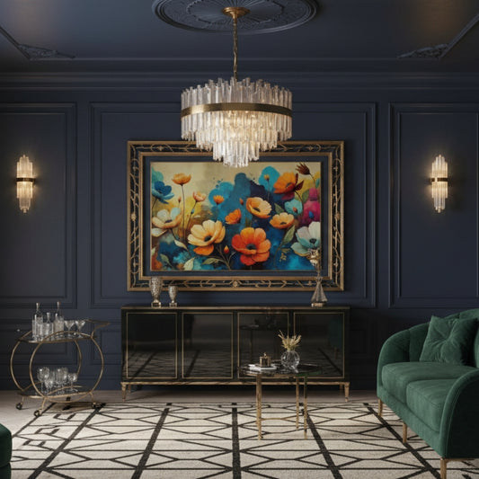 Bold Blue & Orange Flower Canvas