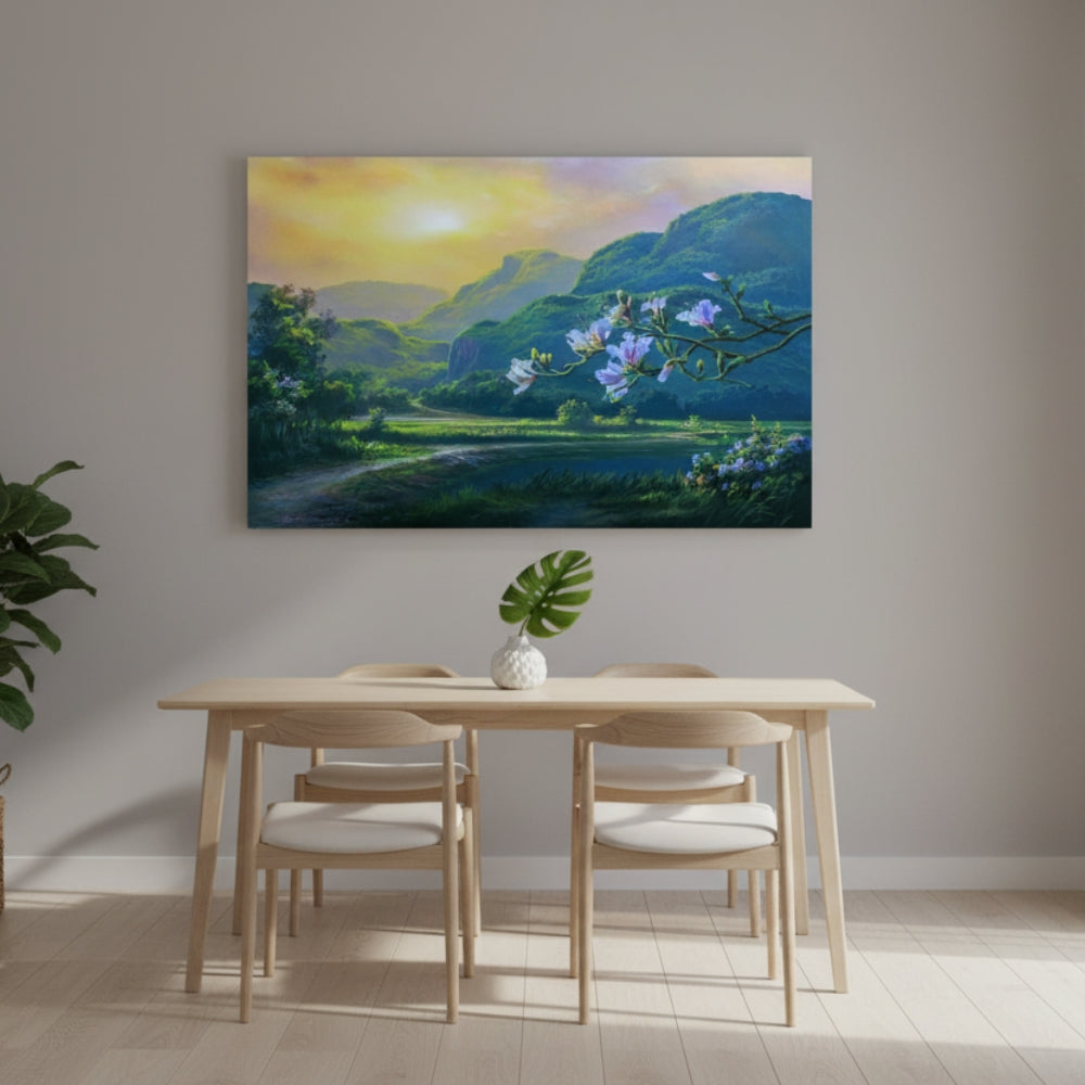 The Quiet Peace Found In A Verdant Valley Bathed In The Gentle Luminous Glow Of The Early Morning Sun