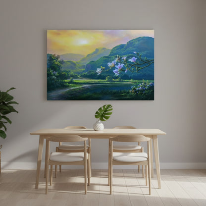 The Quiet Peace Found In A Verdant Valley Bathed In The Gentle Luminous Glow Of The Early Morning Sun