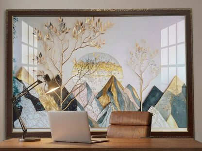 Golden Mountain Landscape Resin Wall Art | 2×3 ft Premium Handcrafted Decor | Indi Trends