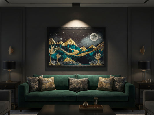 Dark Moonlit Mountain Resin Wall Art | 2×3 ft Premium Handcrafted Luxury Decor | Indi Trends