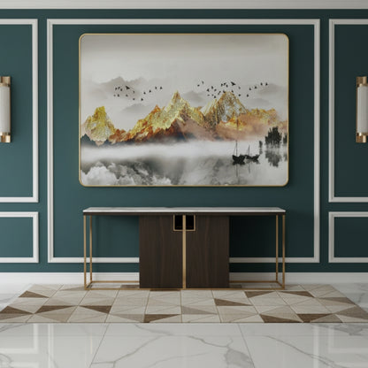 The Journey To Tranquility Begins Where Misty Waters Reflect The Eternal Grandeur Of Golden Hills