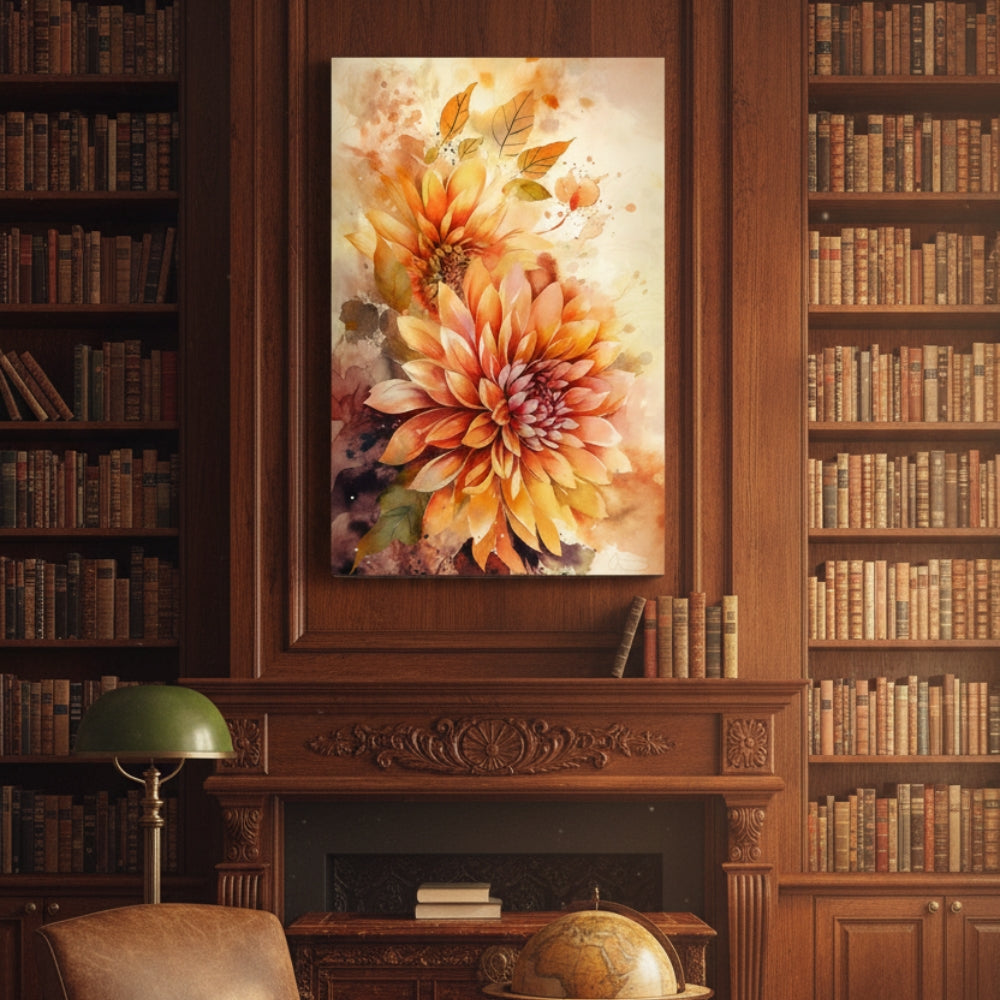 Vertical Orange Dahlia Flower Print