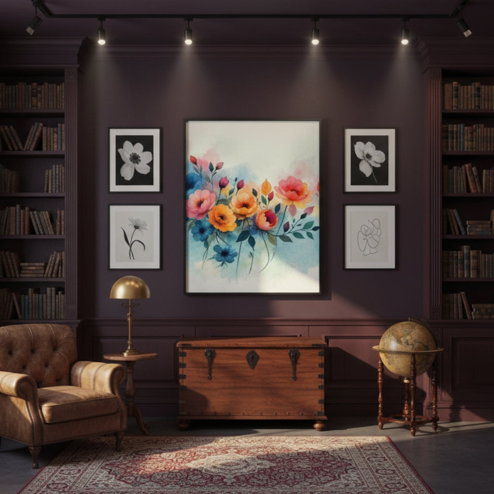 Abstract Coral & Teal Flower Canvas