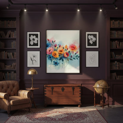 Abstract Coral & Teal Flower Canvas