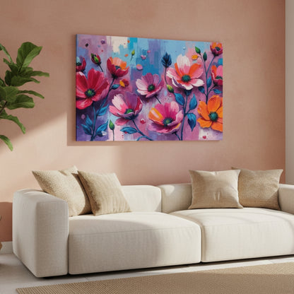 Bold Fuchsia & Blue Floral Canvas