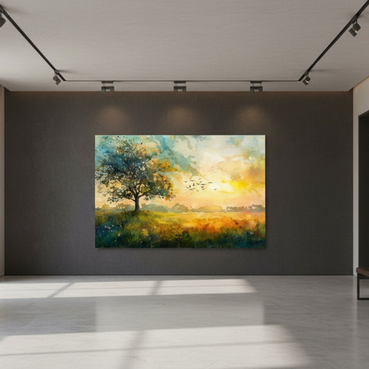 Watercolor Tree at Sunset Canvas Print