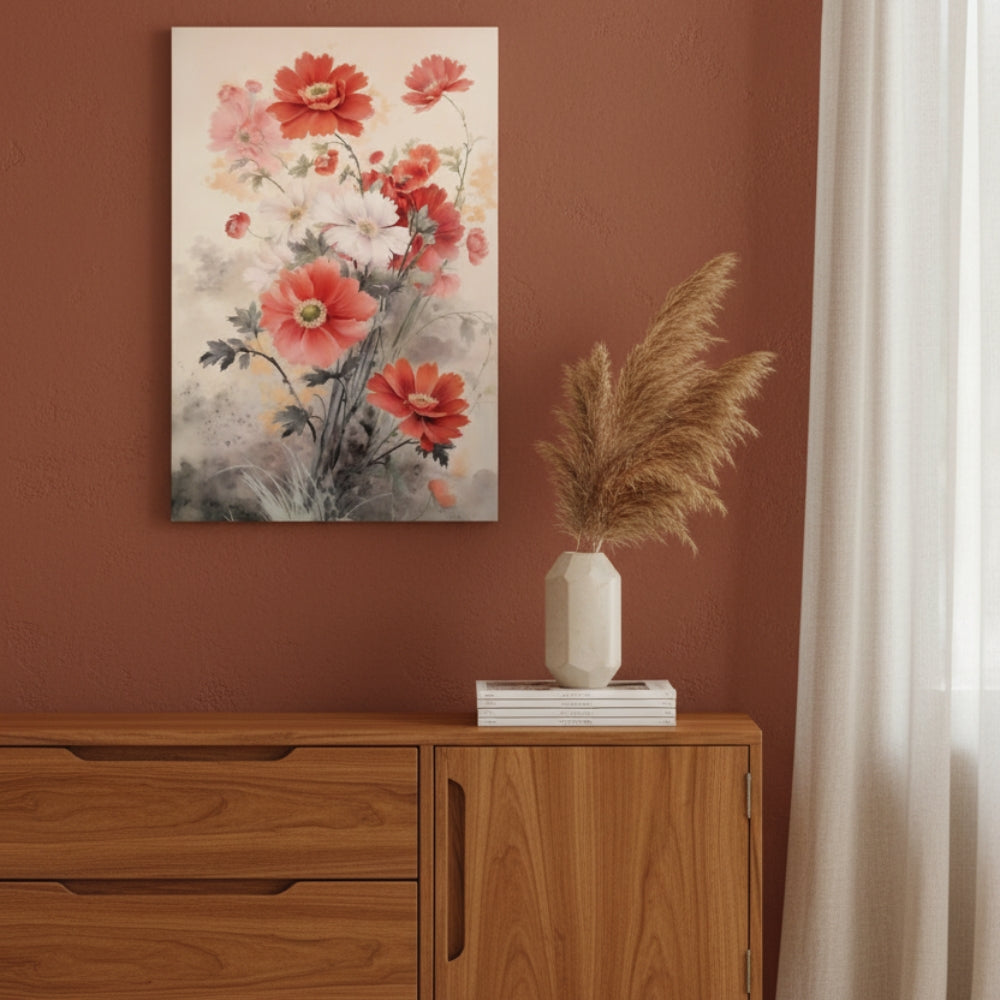 Vertical Ink Wash Floral Wall Art