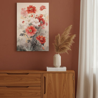 Vertical Ink Wash Floral Wall Art