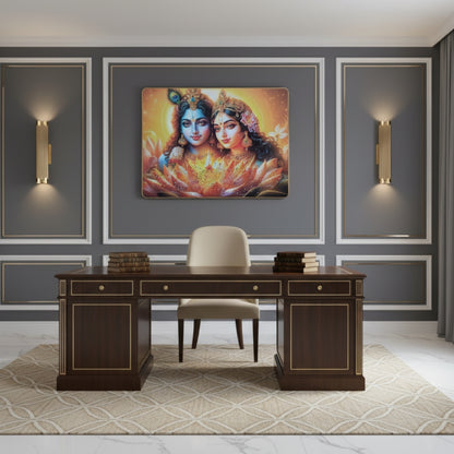 Vibrant Radha Krishna Lotus Resin Wall Art