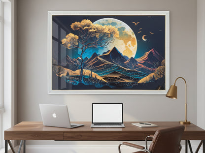 Golden Moon Mountain Resin Wall Art | 2×3 ft Premium Handcrafted Landscape Decor | Indi Trends