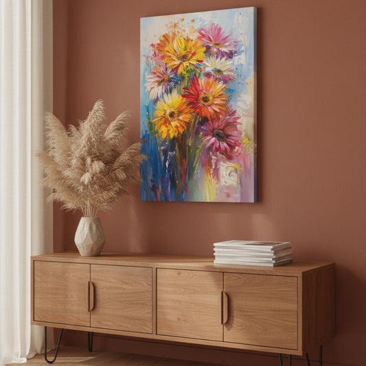 Expressive Vibrant Floral Bouquet Canvas