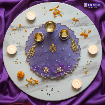 Handcrafted Resin Decorative Pooja Dish with Pearl & Floral Detailing