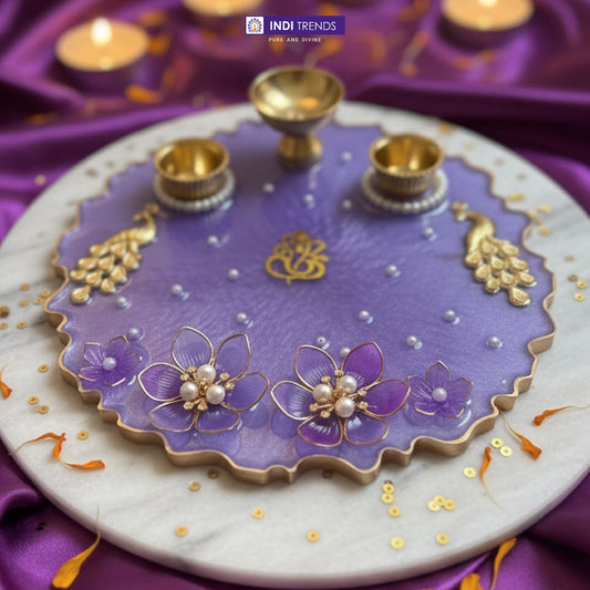 Handcrafted Resin Decorative Pooja Dish with Pearl & Floral Detailing