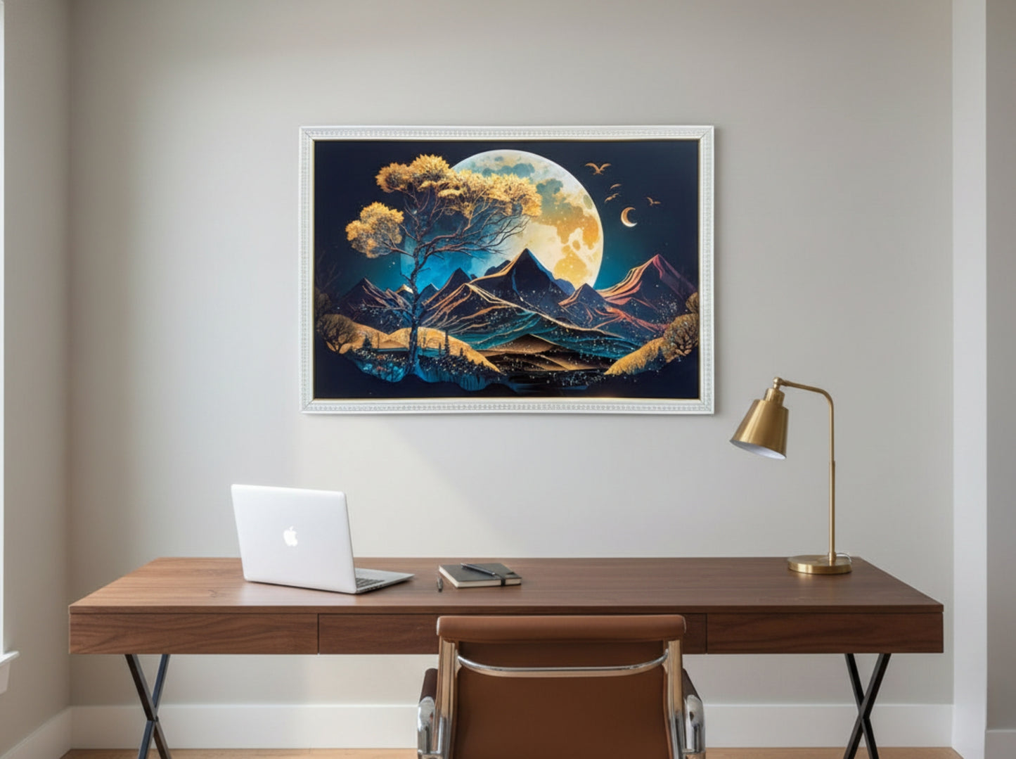 Golden Moon Mountain Resin Wall Art | 2×3 ft Premium Handcrafted Landscape Decor | Indi Trends