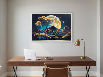 Golden Moon Mountain Resin Wall Art | 2×3 ft Premium Handcrafted Landscape Decor | Indi Trends