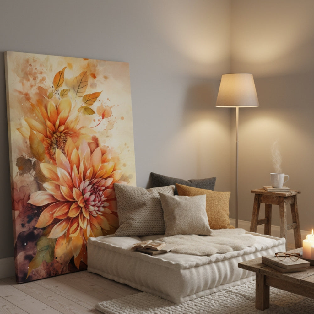 Vertical Orange Dahlia Flower Print