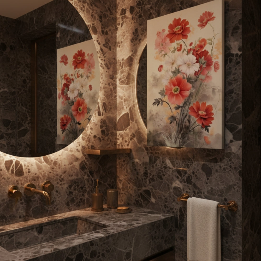 Vertical Ink Wash Floral Wall Art