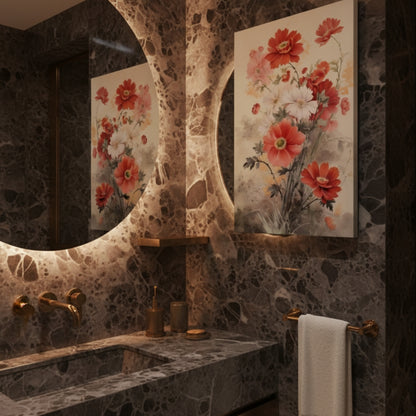 Vertical Ink Wash Floral Wall Art