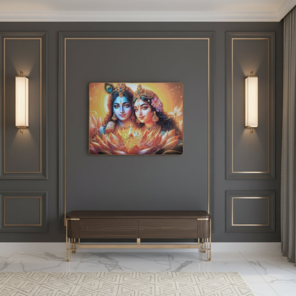 Vibrant Radha Krishna Lotus Resin Wall Art