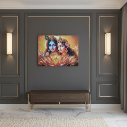 Vibrant Radha Krishna Lotus Resin Wall Art