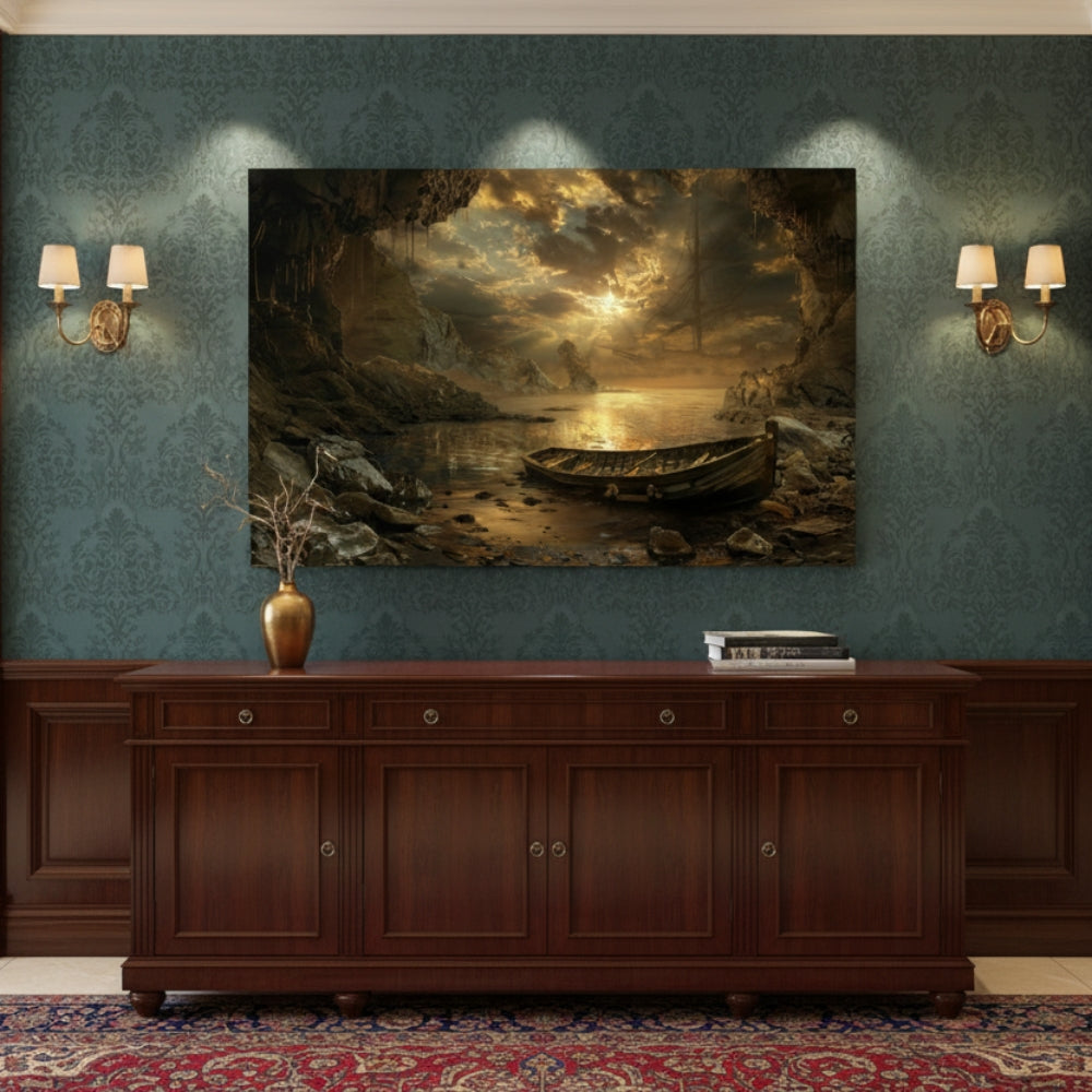 Mysterious Sea Cave Sunset Canvas