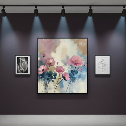 Vibrant Flower Garden Dark Sky Print