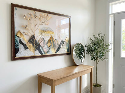 Golden Mountain Landscape Resin Wall Art | 2×3 ft Premium Handcrafted Decor | Indi Trends