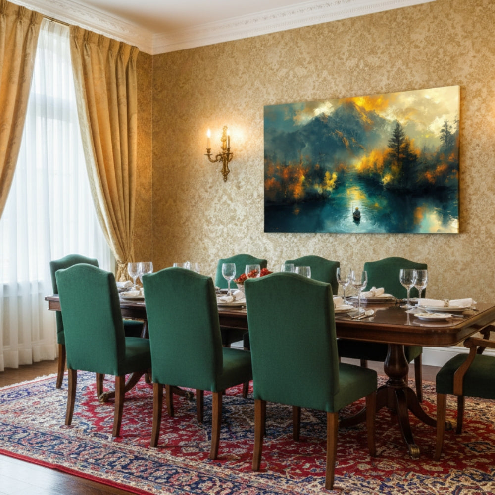 Abstract River of Gold Canvas Print - Solitary Boat Wall Decor