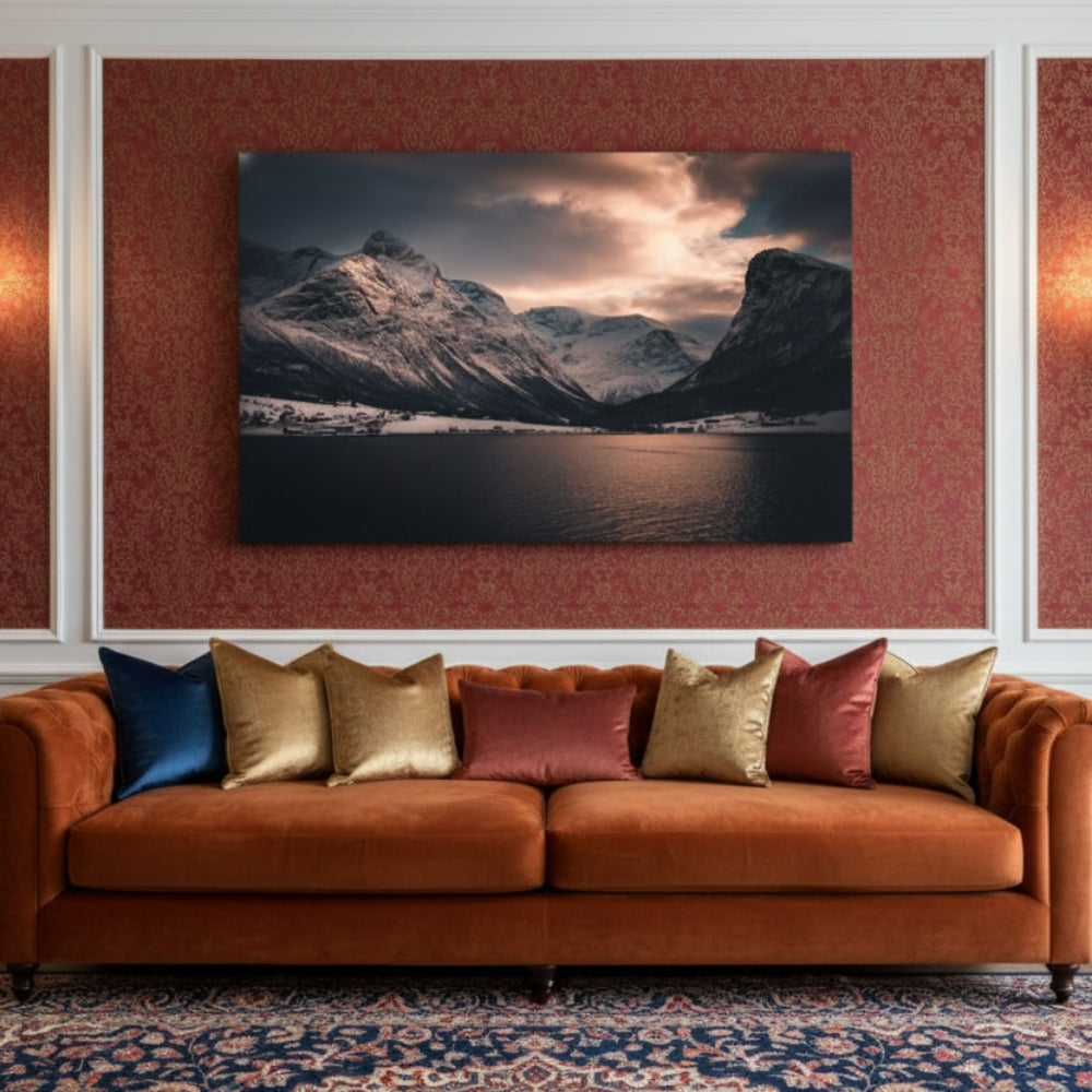 Dramatic Snowy Peak Sunset Canvas