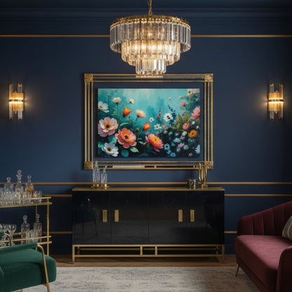 Coral and Teal Garden Floral Canvas