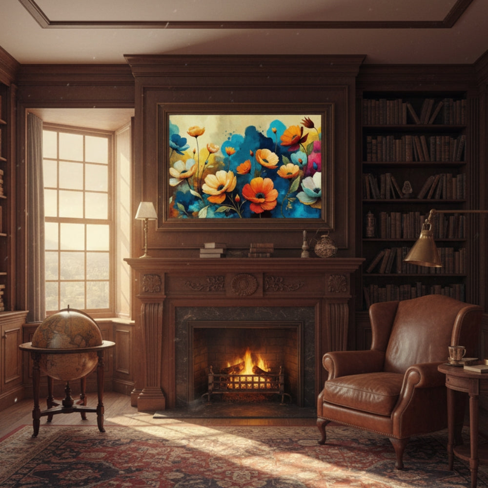 Bold Blue & Orange Flower Canvas