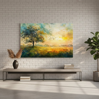 Watercolor Tree at Sunset Canvas Print