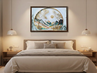 Circular Mountain Landscape Resin Wall Art | 2×3 ft Luxury Handcrafted Decor | Indi Trends