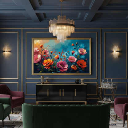 Vivid Coral & Teal Floral Canvas