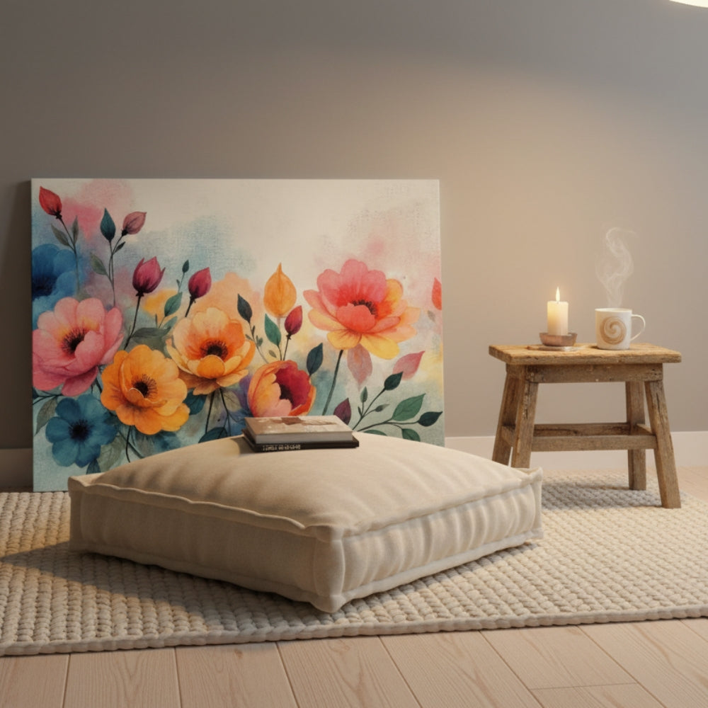 Abstract Coral & Teal Flower Canvas